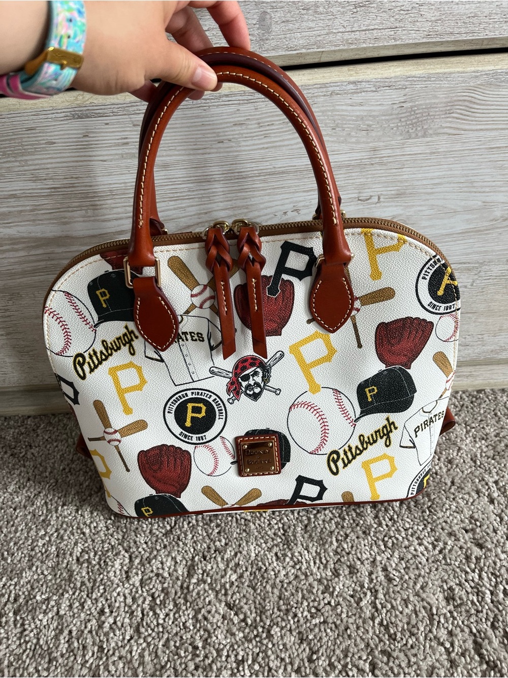 Dooney & Bourke Pittsburgh Pirates Print Leather Satchel - White/Tan